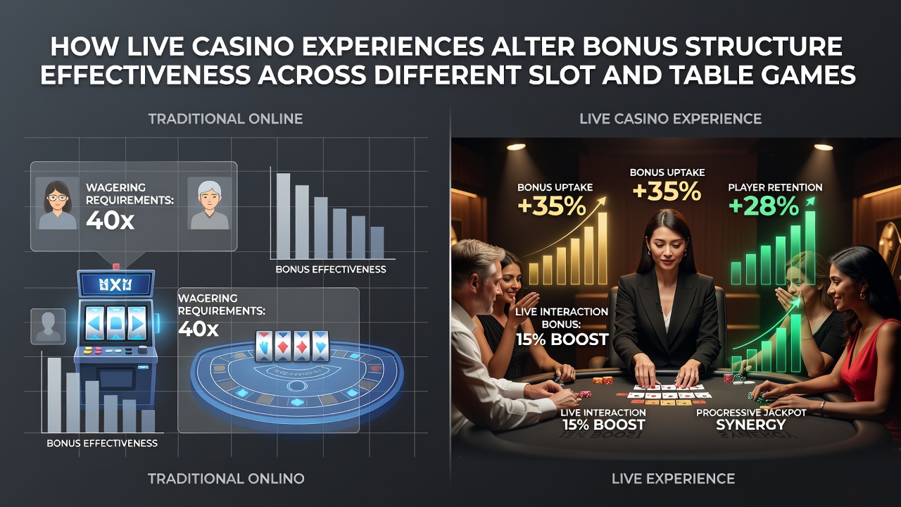 Comparison chart showing bonus completion rates between live slots and live table games